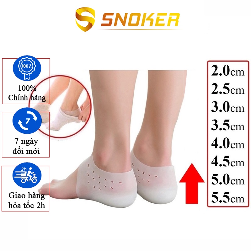 Vớ tất tăng chiều cao silicon không lộ Snoker êm chân thoáng khí miếng lót giày độn đế nâng gót cao cấp chống trượt