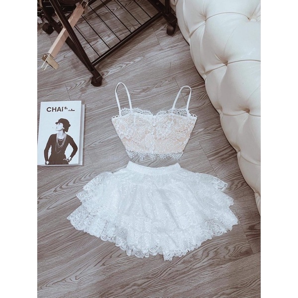 Set áo ren chân váy ren loại 1 ib màu shop