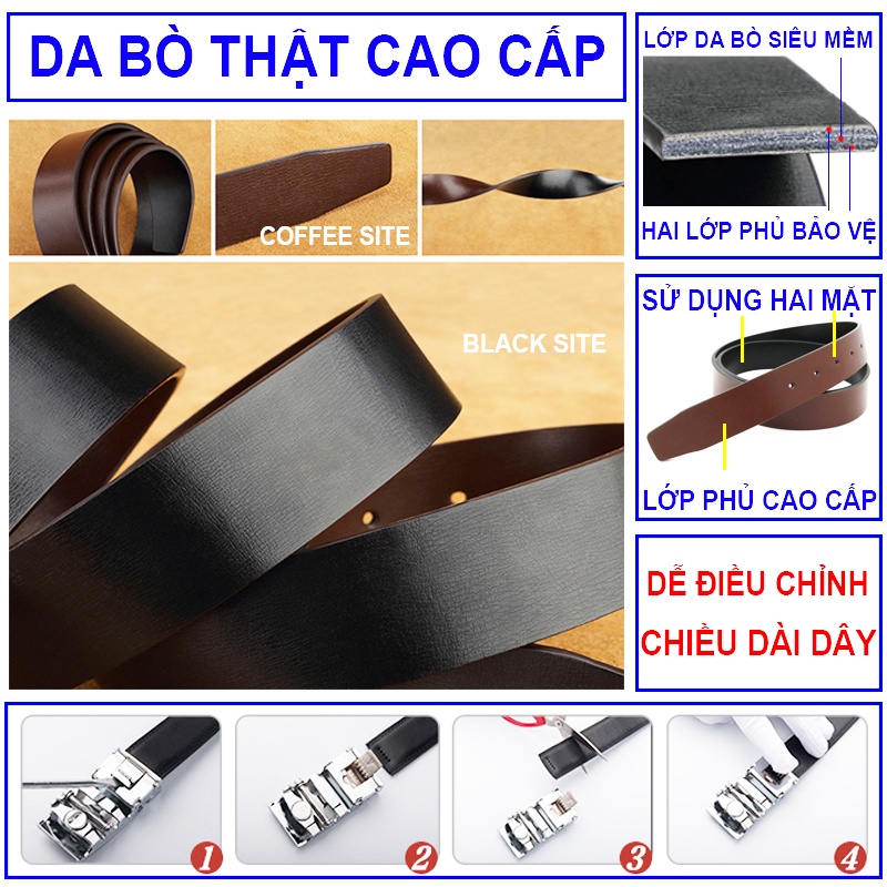 Thắt Lưng Nam Da Bò Thật Khóa Đúc Ko Rỉ Dây Dùng Được Hai Mặt Cao Cấp Vicenzo, Dây Nịt Thắt Lưng Nam Da Bò Thật Cao Cấp