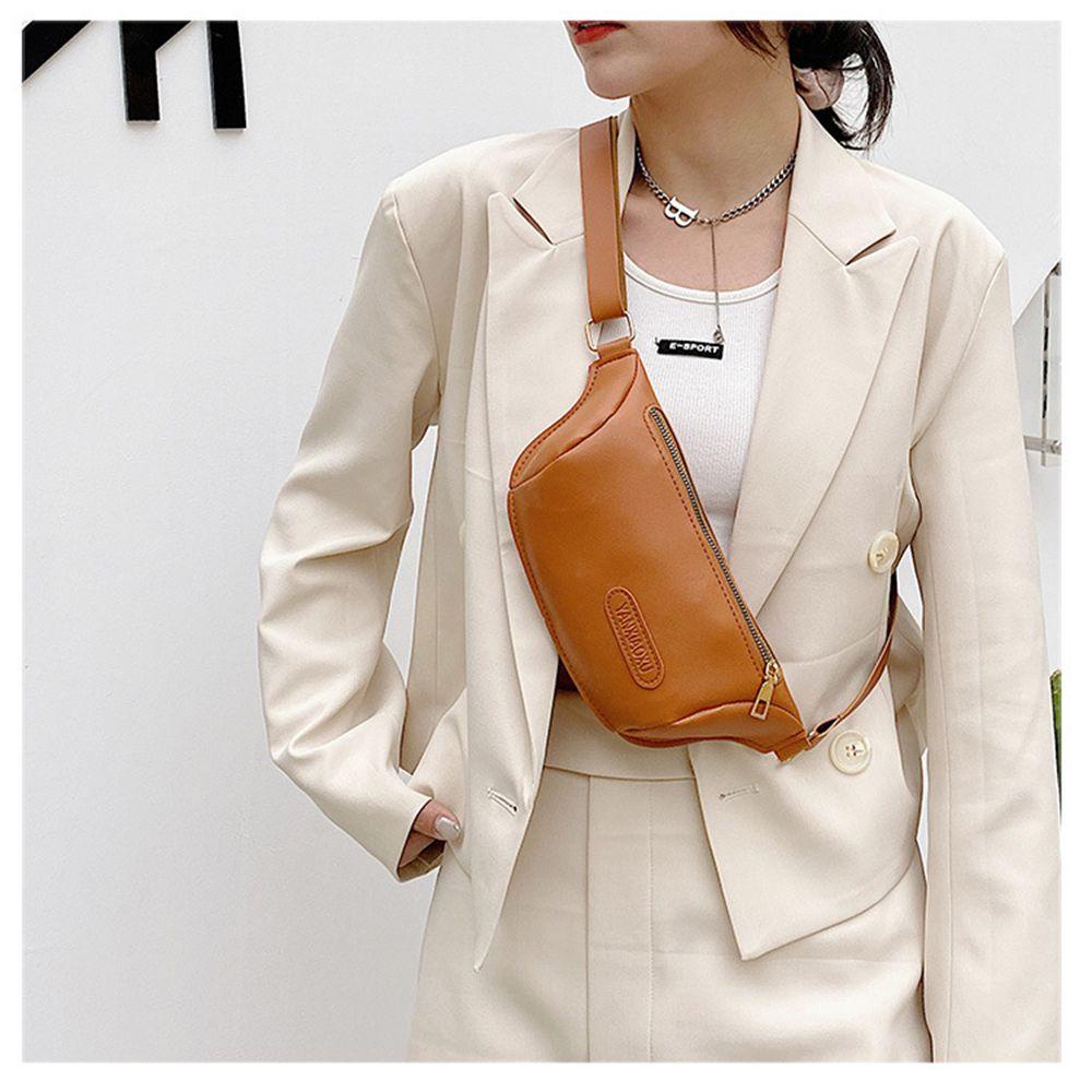 Túi đeo chéo ngực/hông bằng da PU màu trơn chống nước thời trang