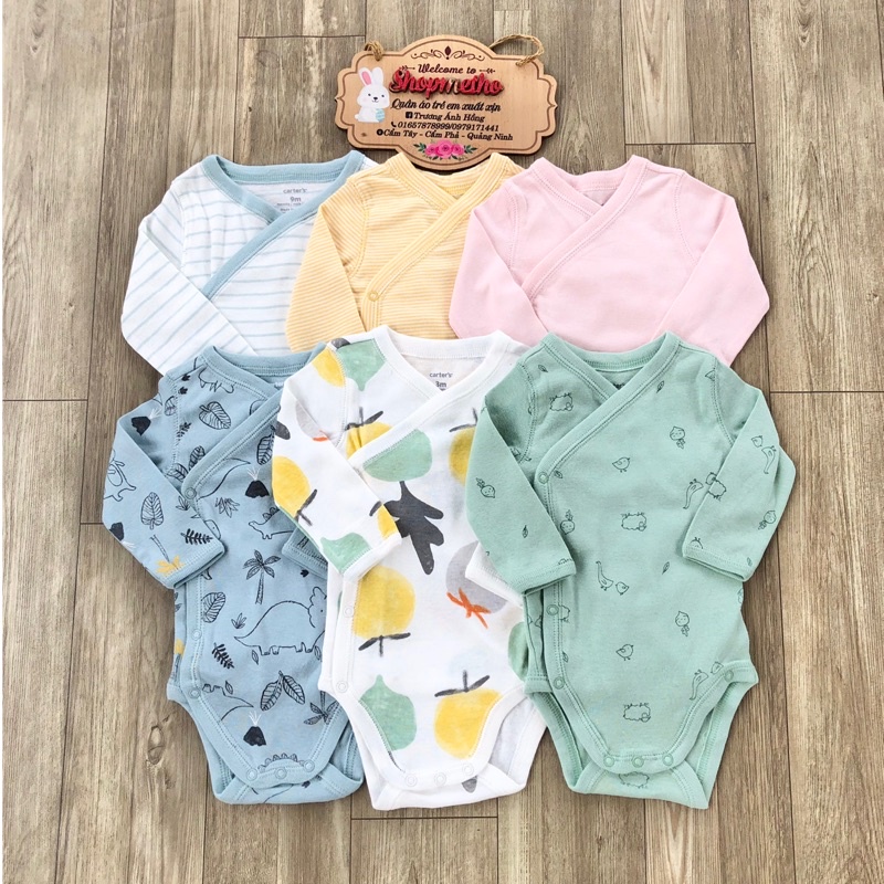 Body chip dài tay cài cúc chéo Carter xuất xịn, bodysuit vạt chéo cho bé sơ sinh chất cotton mềm mịn - Shopmebintho