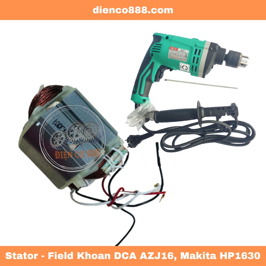 Cuôn stator khoan Makita 1630 (máy xịn) và DCA AZJ16 - pin khoan DCA AZJ16, HP1630