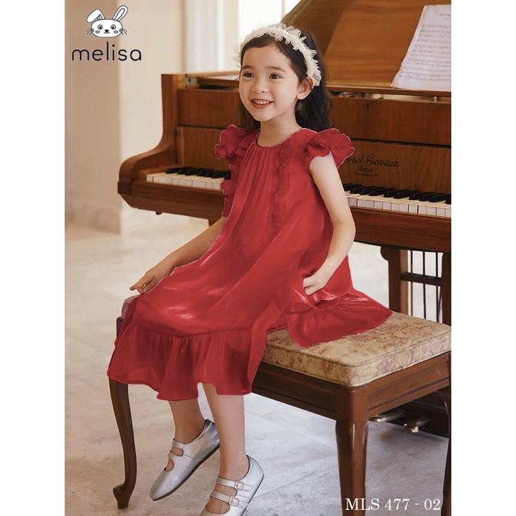 Đầm Đỏ Vải Tơ Melisa Xinh Xắn Tiểu Thư Cho Bé Gái NIAKI - T82