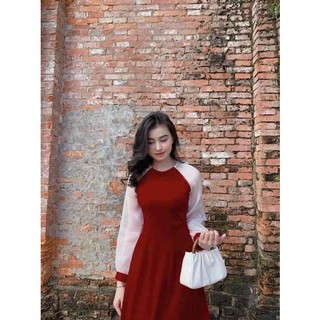 Áo dài nhung tay phối sag chảnh