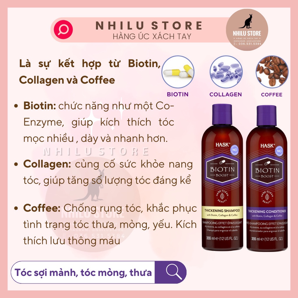 Gội Xả Làm Dày Tóc HASK Biotin Boost