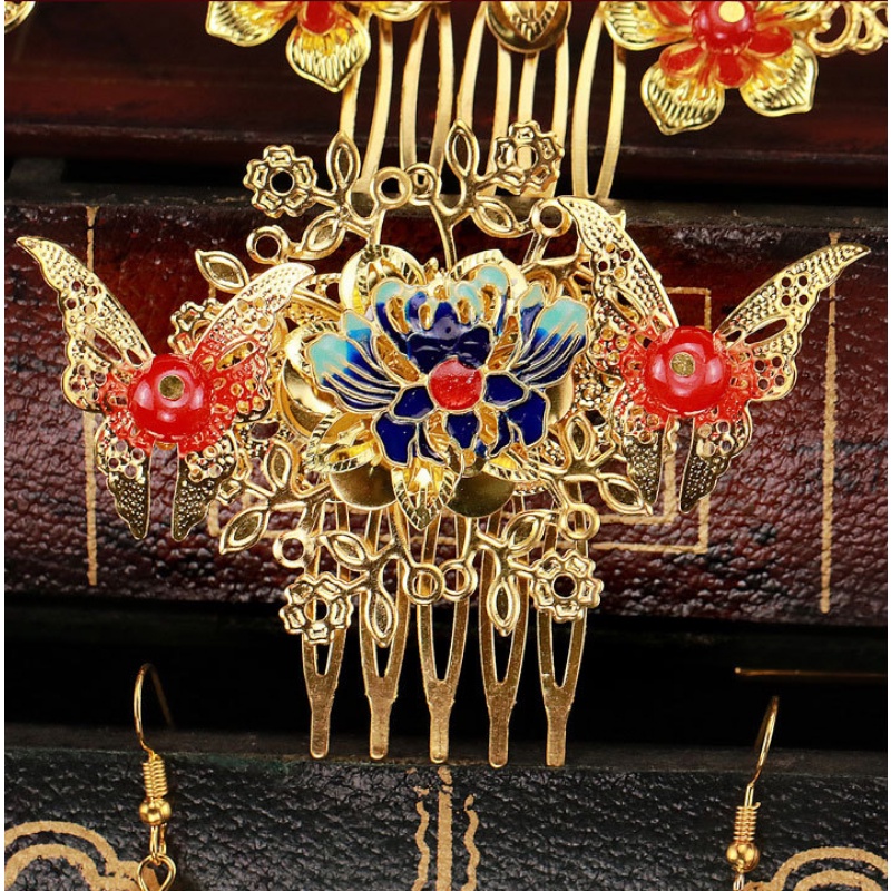 Mới Cài Tóc Cô Dâu Hình Vương Miện Màu Vàng Phong Cách Trung Hoa