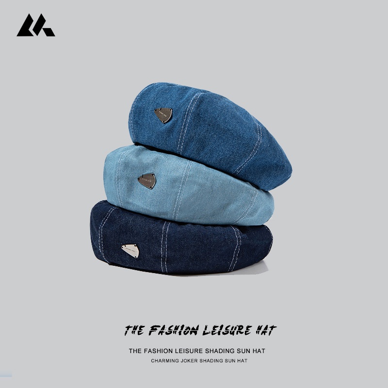 Nón beret nữ họa sĩ Mũ nồi beret denim nữ Cá tính Phong cách Hàn Quốc Thời trang