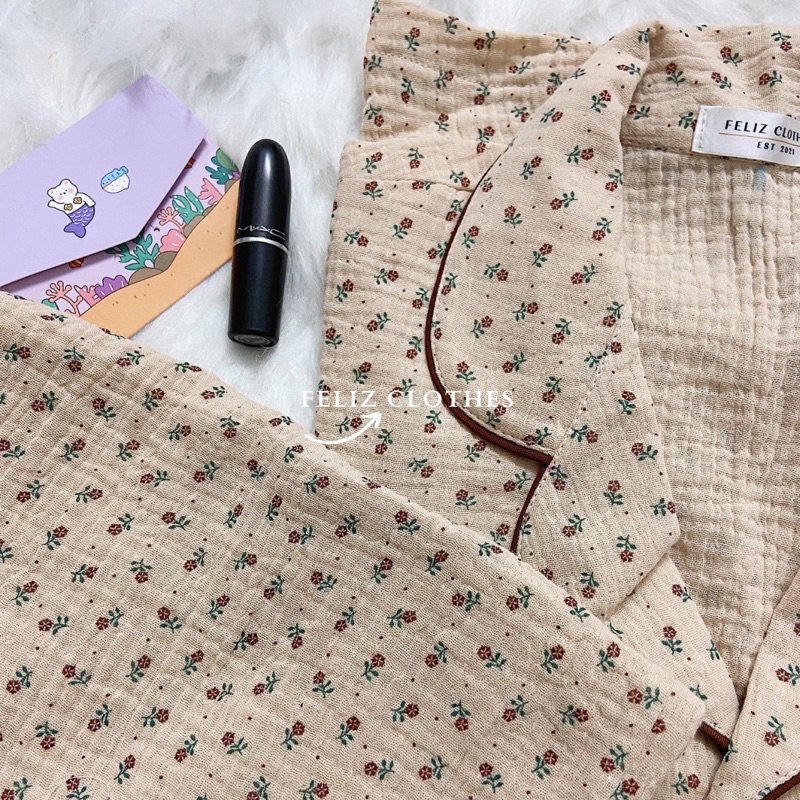 Pyjama xô muslin hoa nhí vintage siêu đáng yêu