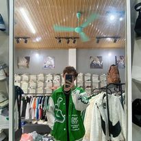 Áo khoác bóng chày xanh - Bomber varsity dạ phối tay da nam nữ