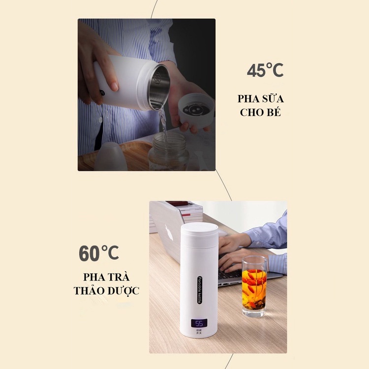 Bình đun nước siêu tốc mini du lịch Bình đun nước điện tử thông minh Bình Giữ Nhiệt Đa Năng 2 trong 1 Ấm Siêu Tốc 330ml 450ml 500ml tự ngắt khi sôi và hiển thị nhiệt độ