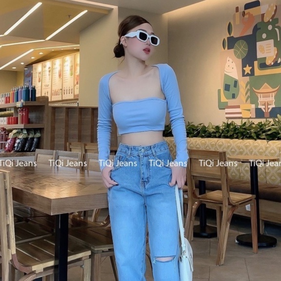 Áo croptop nữ dài tay ôm khoét nách nhiều màu TiQi Jeans A-179