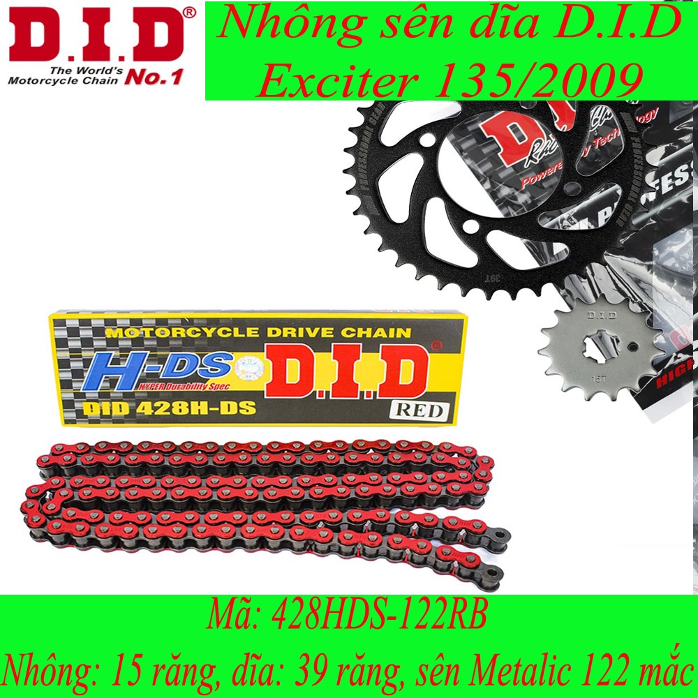 Nhông Sên Dĩa DID Exciter 135 (2009) sên Metalic Red 428HDS-122RB, 15T-39T (combo lẻ)