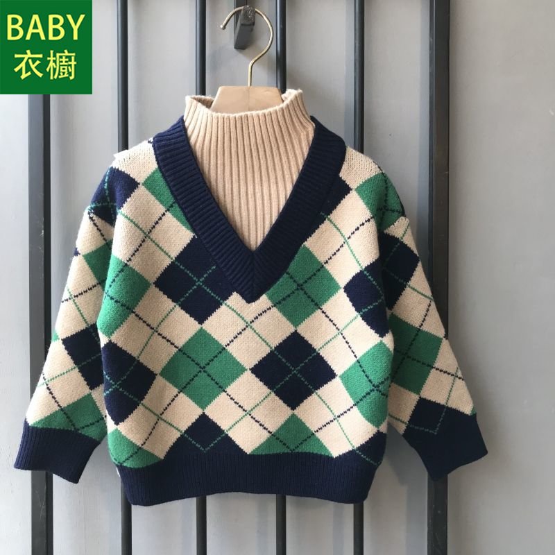 Áo Sweater Giả Hai Lớp Dáng Rộng Phong Cách Hàn Quốc Thời Trang Thu Đông Cho Bé Trai