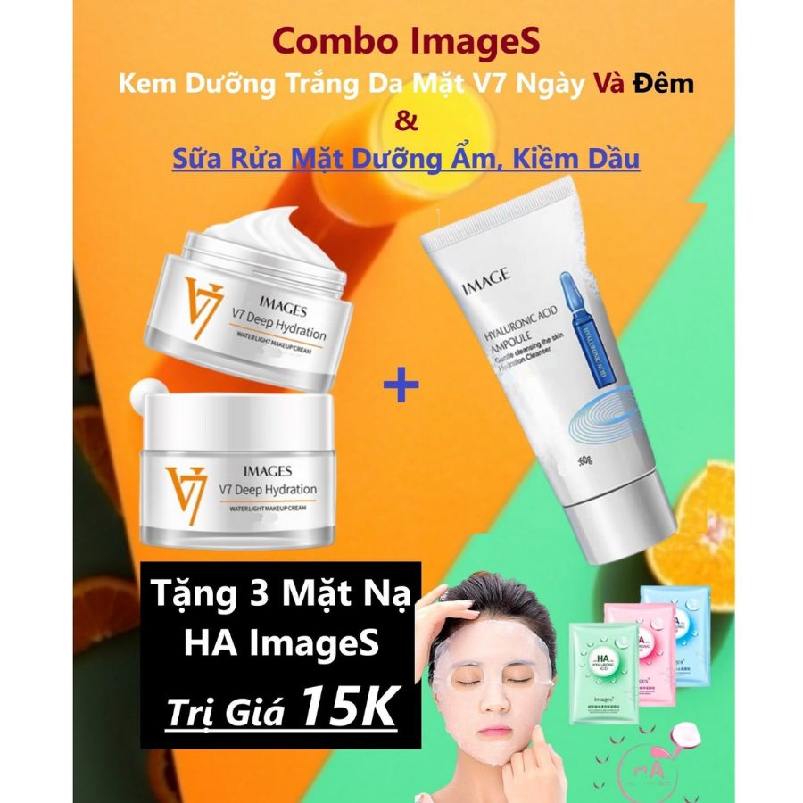 Combo Images kem dưỡng da mặt, kem V7 dưỡng ẩm trắng ngày và đêm &Sữa rửa mặt Images kiềm dầu làm sạch sâu_beautycity