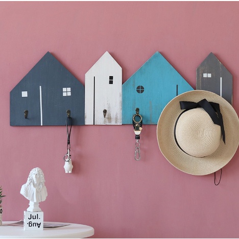 Giá treo gỗ ngôi nhà MT1a mắc quần áo vật dụng decor trang trí vintage 14x28cm