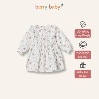 Váy thu đông cho bé gái BERRY vai cánh tiên dáng xòe hoa nhí vải thô xước AMI