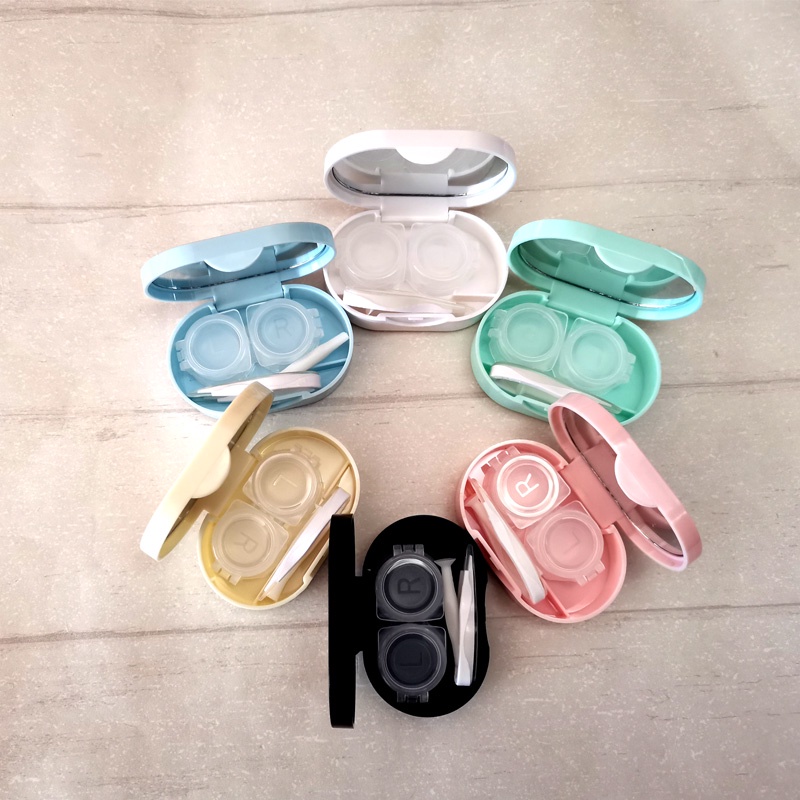 Hộp Đựng Kính Áp Tròng Hình Thỏ / Gấu / Chó / Cáo Dễ Thương Kèm Gương Soi Tiện Dụng Mang Theo Du