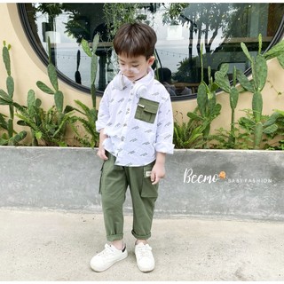Bộ sơ mi công tử trắng xanh rêu