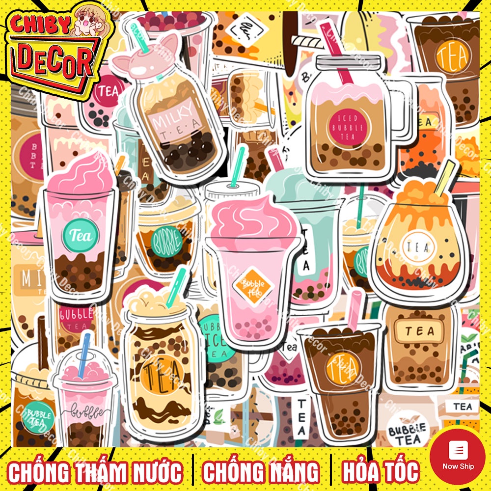 Bộ Sticker Trang Trí Quán Trà Sữa 🌈 𝑭𝒓𝒆𝒆𝒔𝒉𝒊𝒑 Sticker Dán Decor Xe Trà Sữa, Chống Nước, Tươi Sáng, Bền Màu, Xinh Xắn