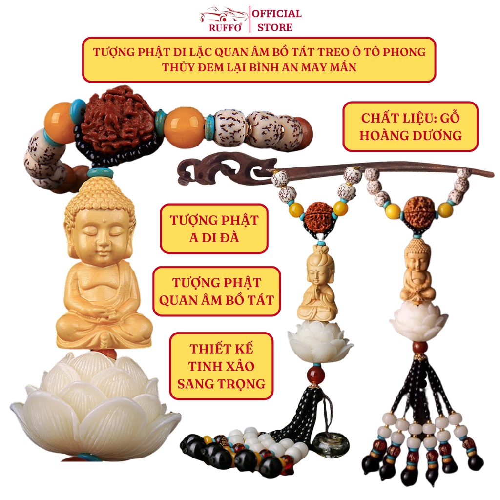 Tượng Phật Di Lặc Quan Âm Bồ Tát Treo Xe Ô Tô Phong Thủy Chất Liệu Gỗ Hoàng Dương Sang Trọng - Phụ Kiện Xe Hơi Ruffo