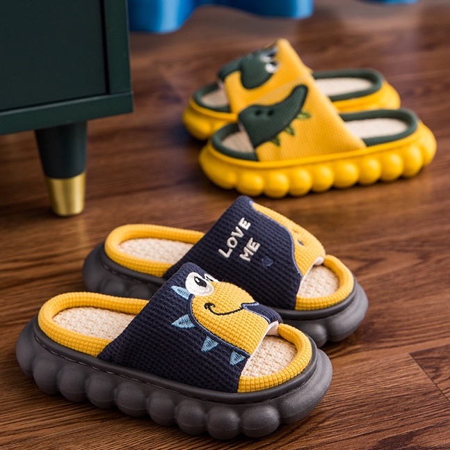 Dép quai ngang nữ đế bánh mì GIAYHIPP hình khủng long đáng yêu mang trong nhà đế cao êm loại 1