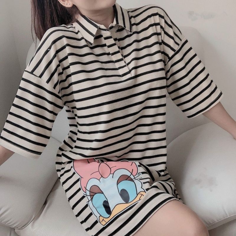 Đầm Suông Sọc Ngang,in hình VỊT DONAL dễ thương, cổ sơ mi. Thương 90 shop