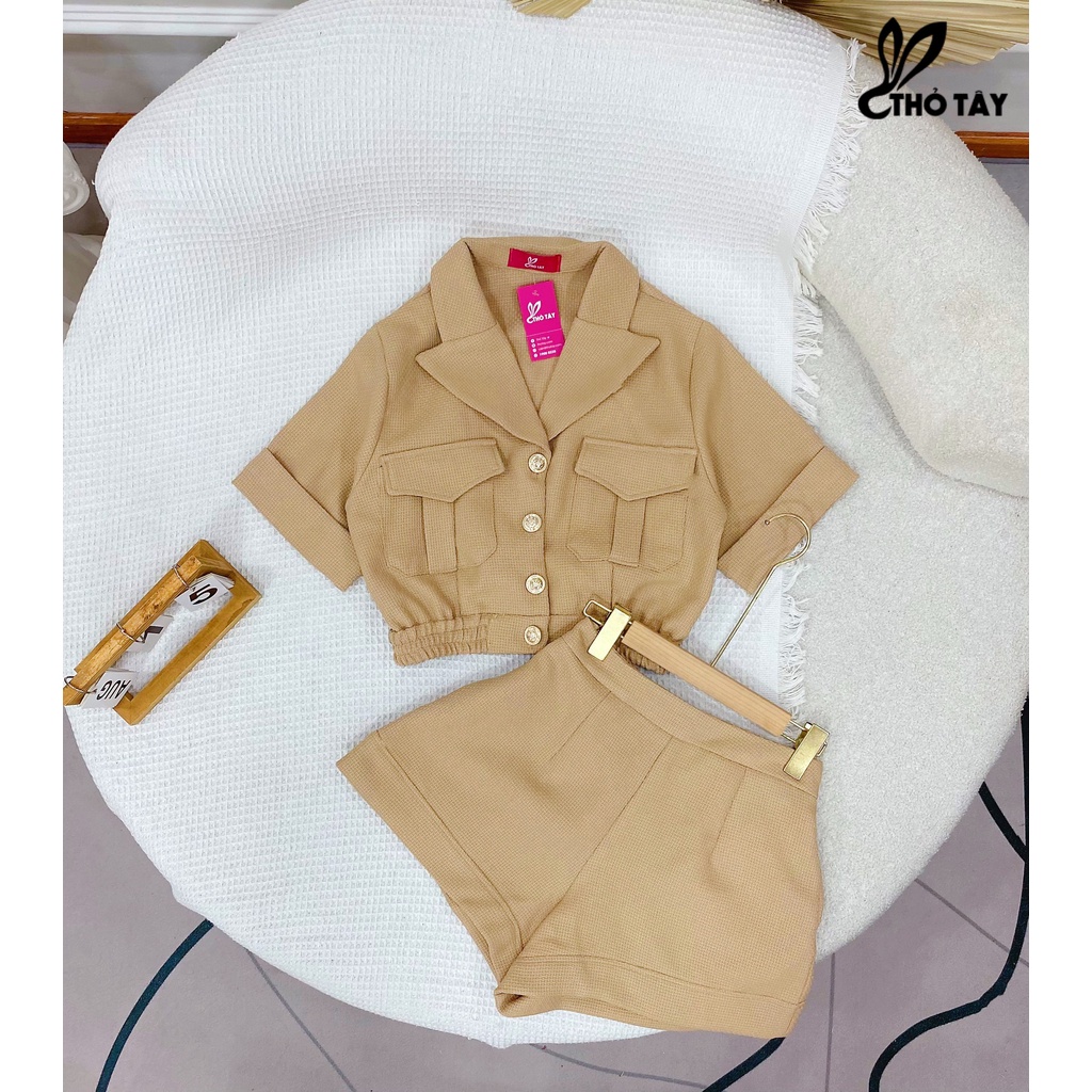 Set stweed áo croptop mix short THỎ TÂY S499X419