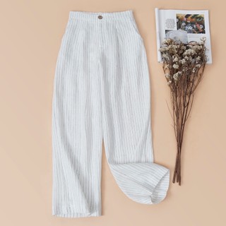 Quần suông Linen KACHISA kẻ sọc trắng xanh