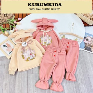 Sét, bộ nỉ mũ tai thỏ quần boom cho bé gái 9-22kg