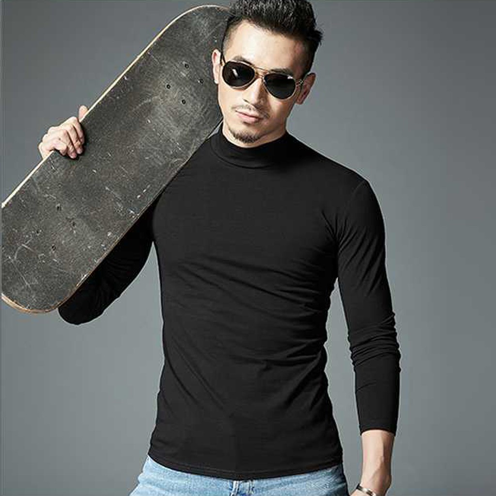 Áo giữ nhiệt nam lót nỉ áo ấm nam dài tay cổ cao 5 phân giữ ấm dày dặn -QQ SHOP