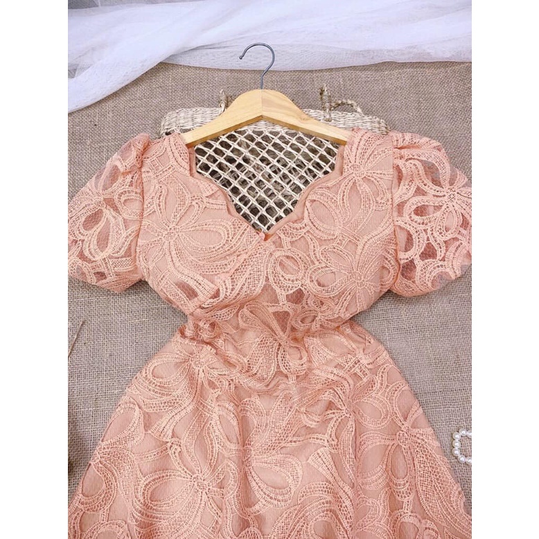 ĐẦM VÁY REN NƠ CỔ LƯỢN - Hình Shop Chụp
