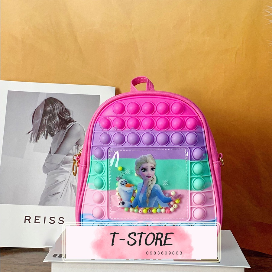 Balo cho bé hình công chúa elsa, balo pop it ngộ nghĩnh, dễ thương