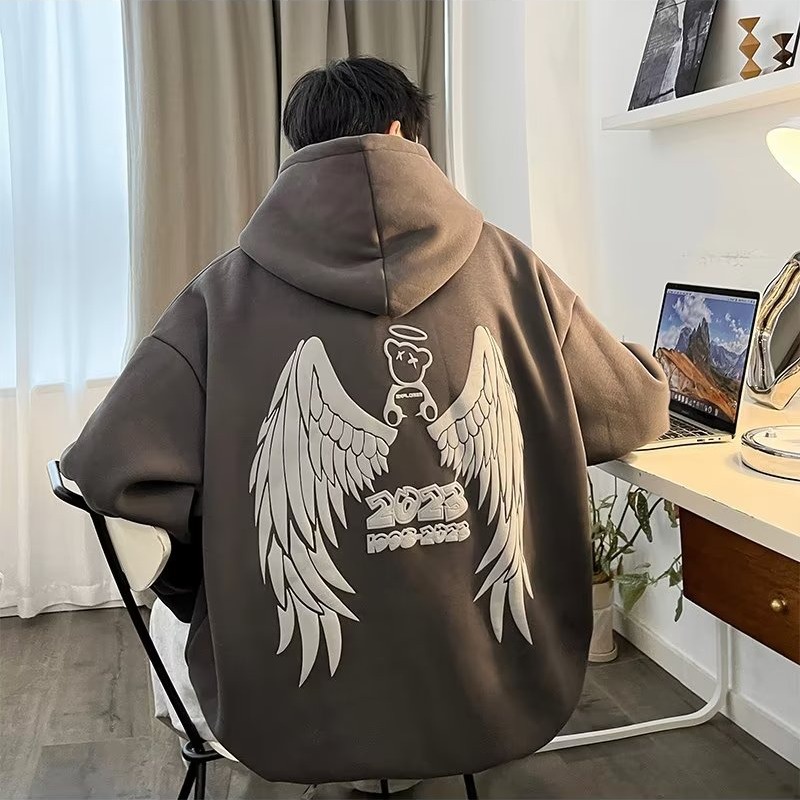 Áo Hoodie Tay Dài Dáng Rộng In Họa Tiết Đôi Cánh Gấu Thời Trang Cho Nam Và Nữ Size M-5XL 2023