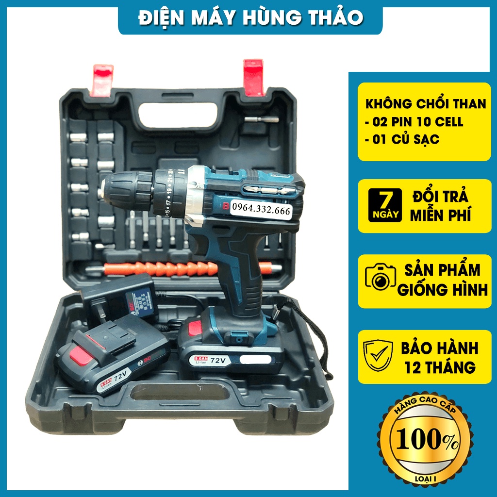 Máy khoan pin, Máy khoan mini Bos.ch 72v 3 chức năng, 100% lõi đồng, động cơ mạnh mẽ. Bảo hành 12thang