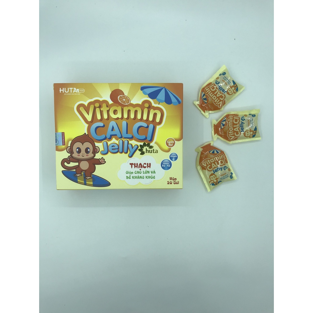 Thạch canxi cho bé VITAMIN CALCI HUTA, bổ sung canxi, D3K2, Kẽm cho trẻ, hộp 20 gói