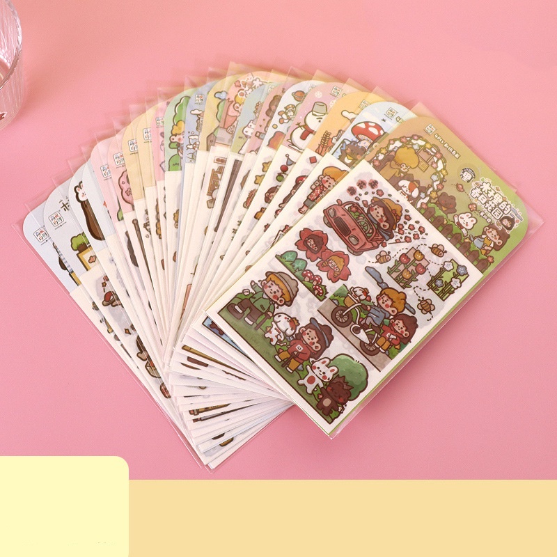 Vẽ tay hoạt hình cô gái dễ thương hàng ngày Sticker một bộ bốn tấm diy