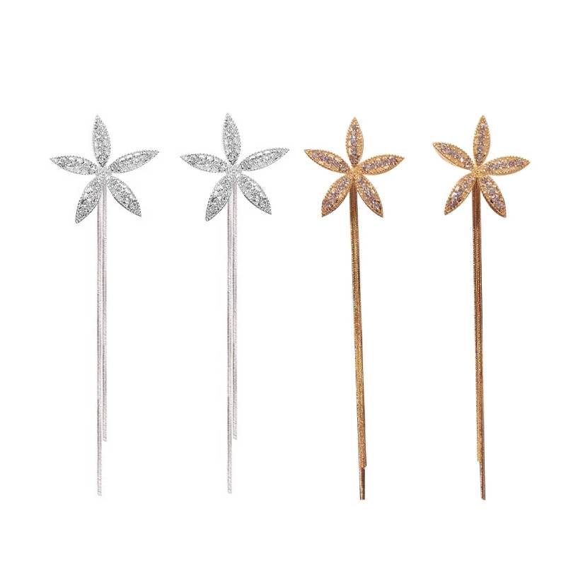 [Hot] 1 Đôi Bông Tai Dáng Dài Hình Hoa Lá Đính Kim Cương Giả Thanh Lịch Cho Cô Dâu / Cô Dâu