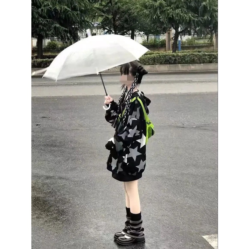 Áo Khoác Hoodie Có Khóa Kéo Dáng Rộng In Hình Ngôi Sao Phong Cách Hip Hop Âu Mỹ Thời Trang Mùa Thu Cho Nữ