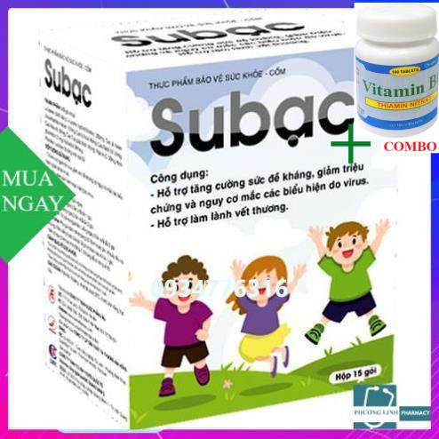 Combo Vitamin B1 chai 100 viên+ Cốm Subạc hỗ trợ tăng sức đề kháng, giúp làm lành vết thương, hộp 15 gói