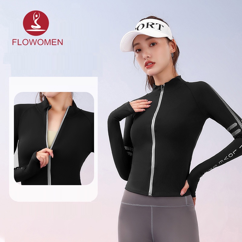 Áo Khoác Thể Thao Cổ Cao Thoáng Khí Có Khóa Kéo In Chữ Thời Trang Cho Nữ