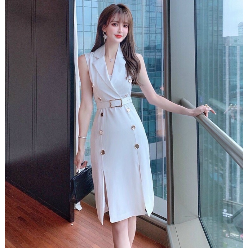 HÀNG NHẬP - ĐẦM BODY CỔ VEST KÈM BET PHỐI NÚT CAO CẤP