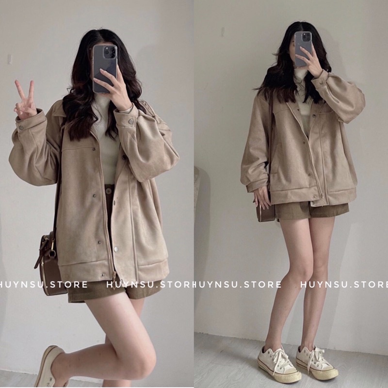 Áo khoác da lộn màu nâu bò , màu mới hai lớp chất đẹp dày dặn from over size huynsu.store