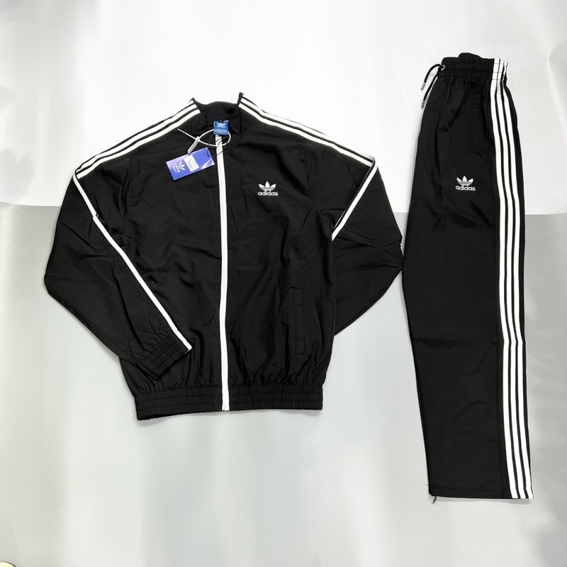 Bộ thể thao nam adidas chất gió phối viền cổ cao thêu logo ngực 3458, set bộ gió nam chống nước
