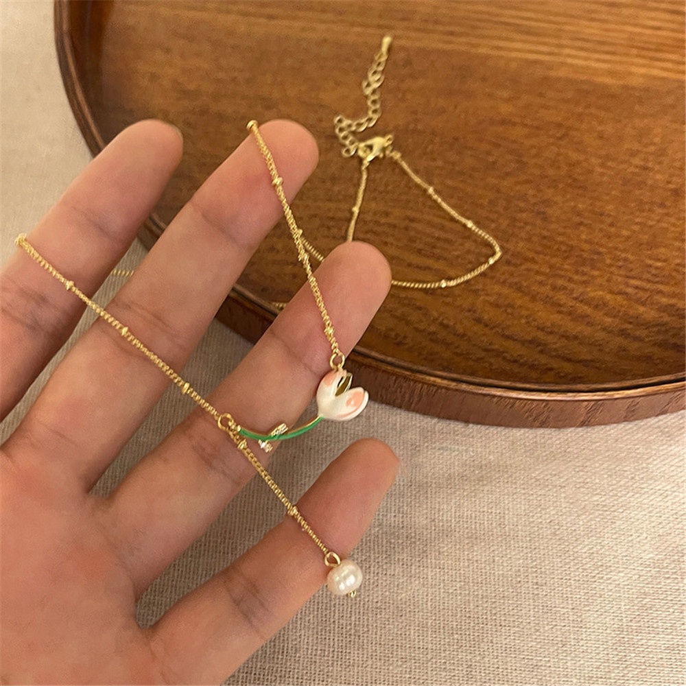 Vòng cổ / Vòng Tay / Bông Tai Hình Hoa Tulip Đính Ngọc Trai Siêu Phai Thời Trang Cho Nữ