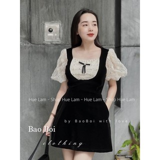 ( Hàng tk ) Váy nhung phối ren nơ