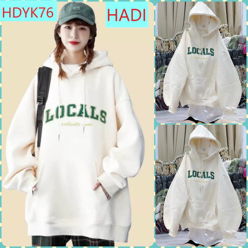 [HDYK76] ÁO KHOÁC NỮ HOODIE NỈ NGOẠI NỮ CHUI ĐẦU CHỮ LOCALS MÀU TRẮNG CỰC CUTE PHÔ MAI QUE HADI