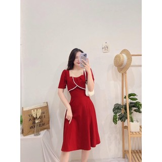 ĐẦM VÁY CỔ VUÔNG PHỐI REN CÓ DÂY BUỘT EO - Hình Shop Chụp Thật