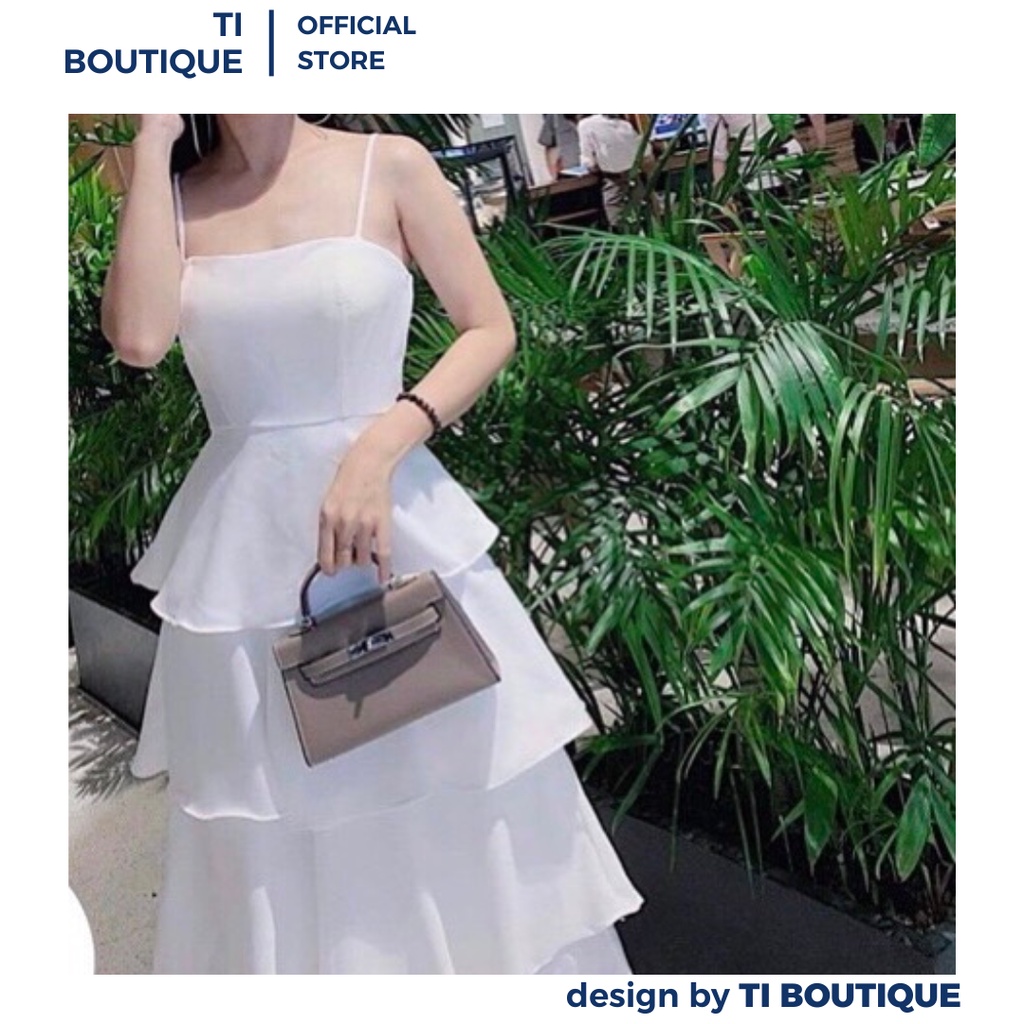 Đầm Váy Dự Tiệc Hai Dây Nhiều Tầng Sang Trọng Cuốn Hút, Đầm Xinh Form Xòe Nữ Tính Thanh Lịch Màu Trắng