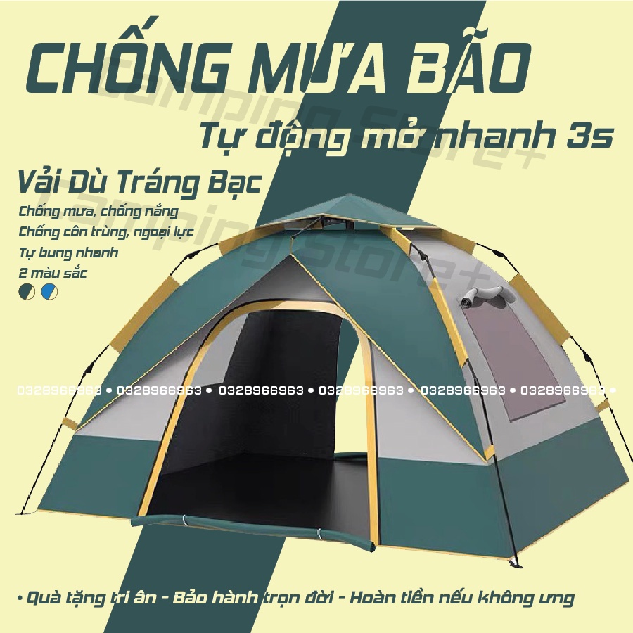 Lều Cửa Sổ Tự Bung Dã Ngoại Cắm Trại Lều Camping Tự Động 2 Cửa Chính 2 Cửa Sổ Thông Thoáng Tiện Dụng 4 6 Người t01