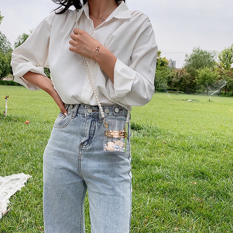 Túi đeo chéo IELGY mini trong suốt đính ngọc trai thời trang sang trọng cho nữ